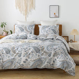 Duvet Cover Set - 100% Cotton Herbs Pattern Comforter , Soft and Breathable Bedding Set with Zipper Closure & Corner Ties,