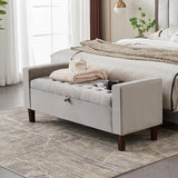 Upholstered Storage Ottoman, Button-Tufted Entryway Bench with Solid Wood Legs,