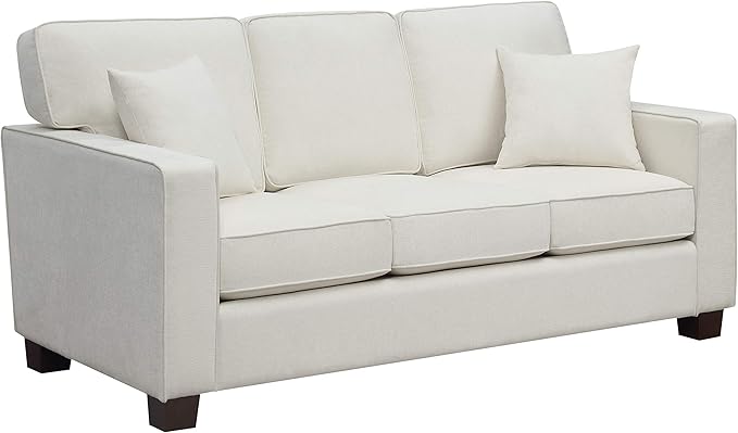 Furnishings Russell 3 Seater Sofa with 2 Pillows and Coffee Finished Legs, Ivory