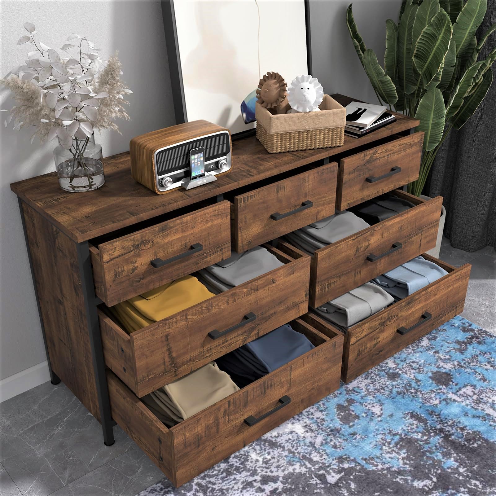 7 Drawer Dresser for Bedroom, Industrial Wood Storage Dressers