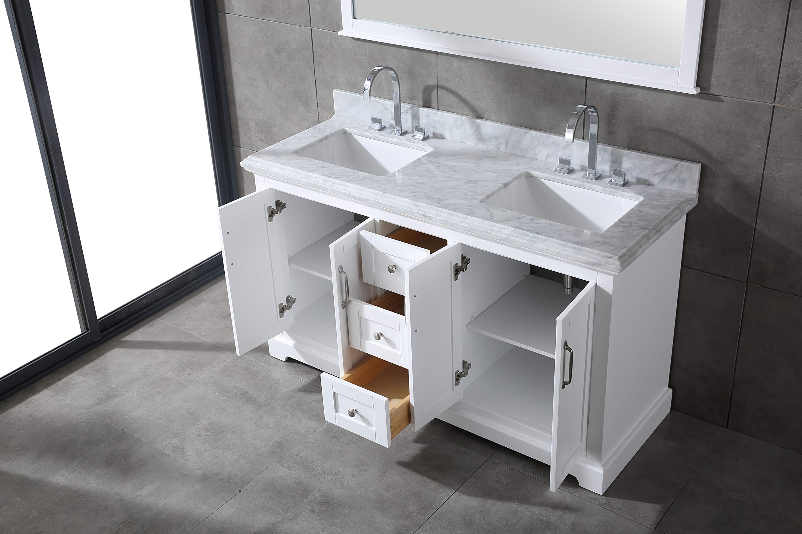 Mareo 60" Solid Wood Double Sink Bathroom Vanity | Marble Countertop & Backsplash
