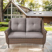 Patio Wicker Sofa Brown Rattan Loveseat Outdoor Couch