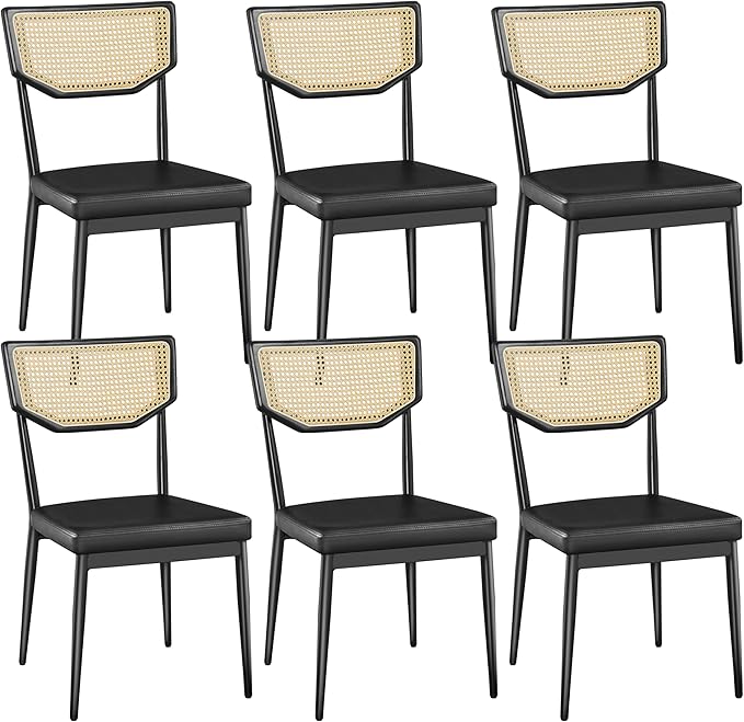Dining Chairs，Rattan Dining Chairs Set of 6 Black Kitchen Dining Chairs