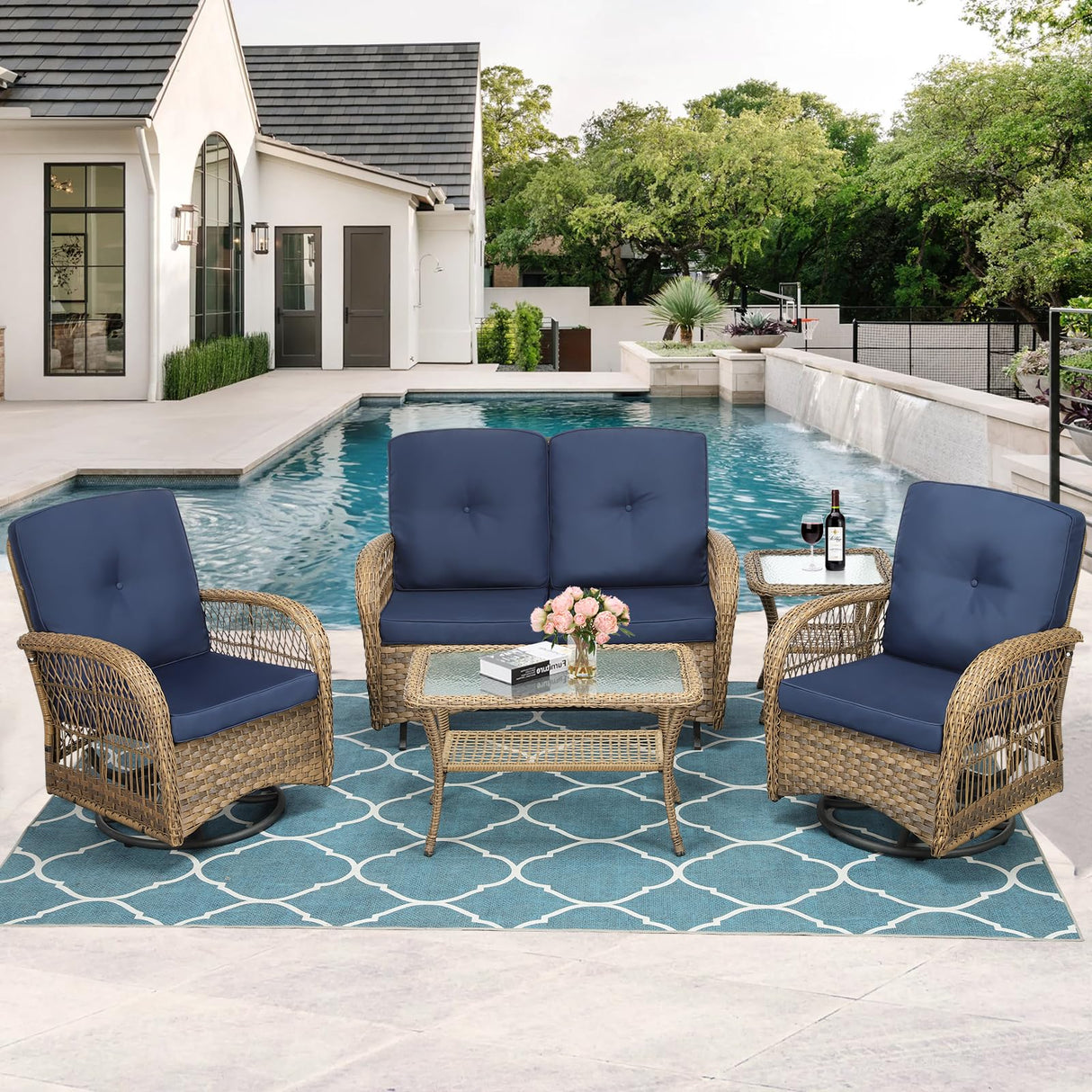 5 Pieces Outdoor Patio Rattan Furniture Sets