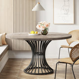 Round Dining Table, 47-Inch Farmhouse Dinning Room Table, Industrial Dinner Table