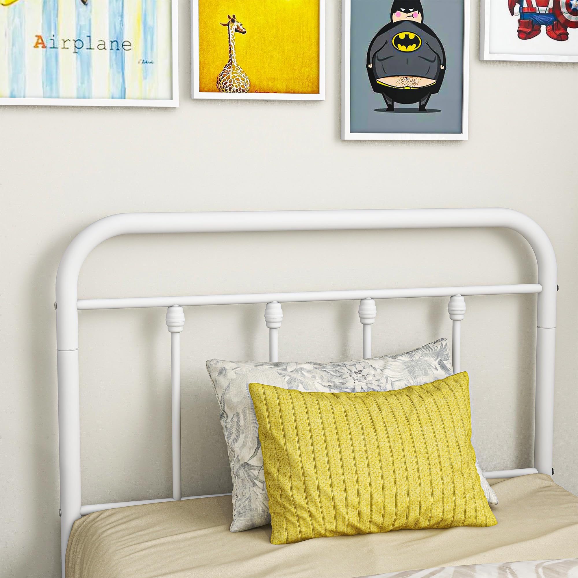 Metal Twin Bed Frame with Vintage Headboard and Footboard