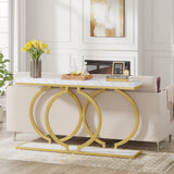 Gold Console Table, 55 inch Faux Marble Entryway Table Narrow Long Sofa Table