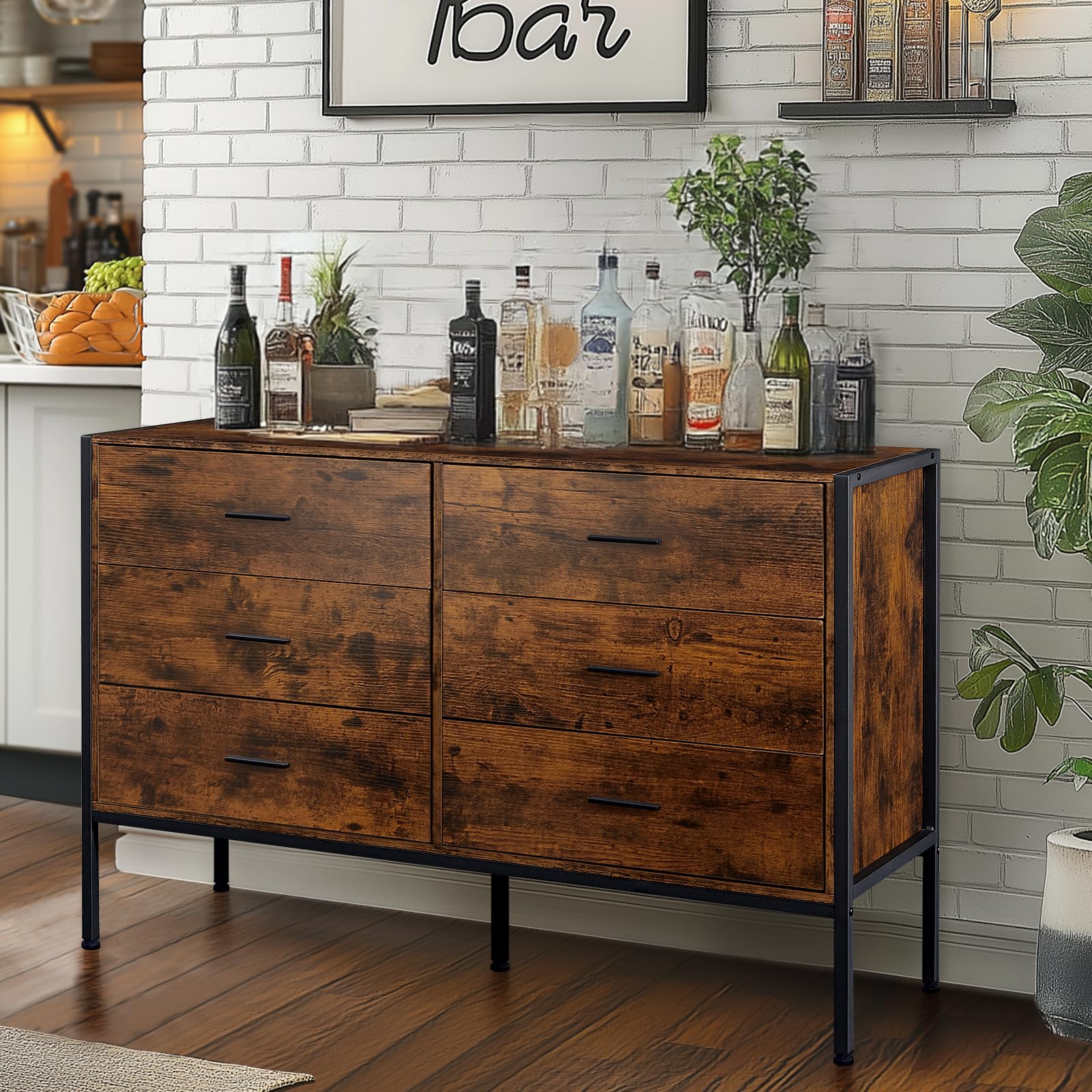 Wood Rustic Dresser with 6 Drawers