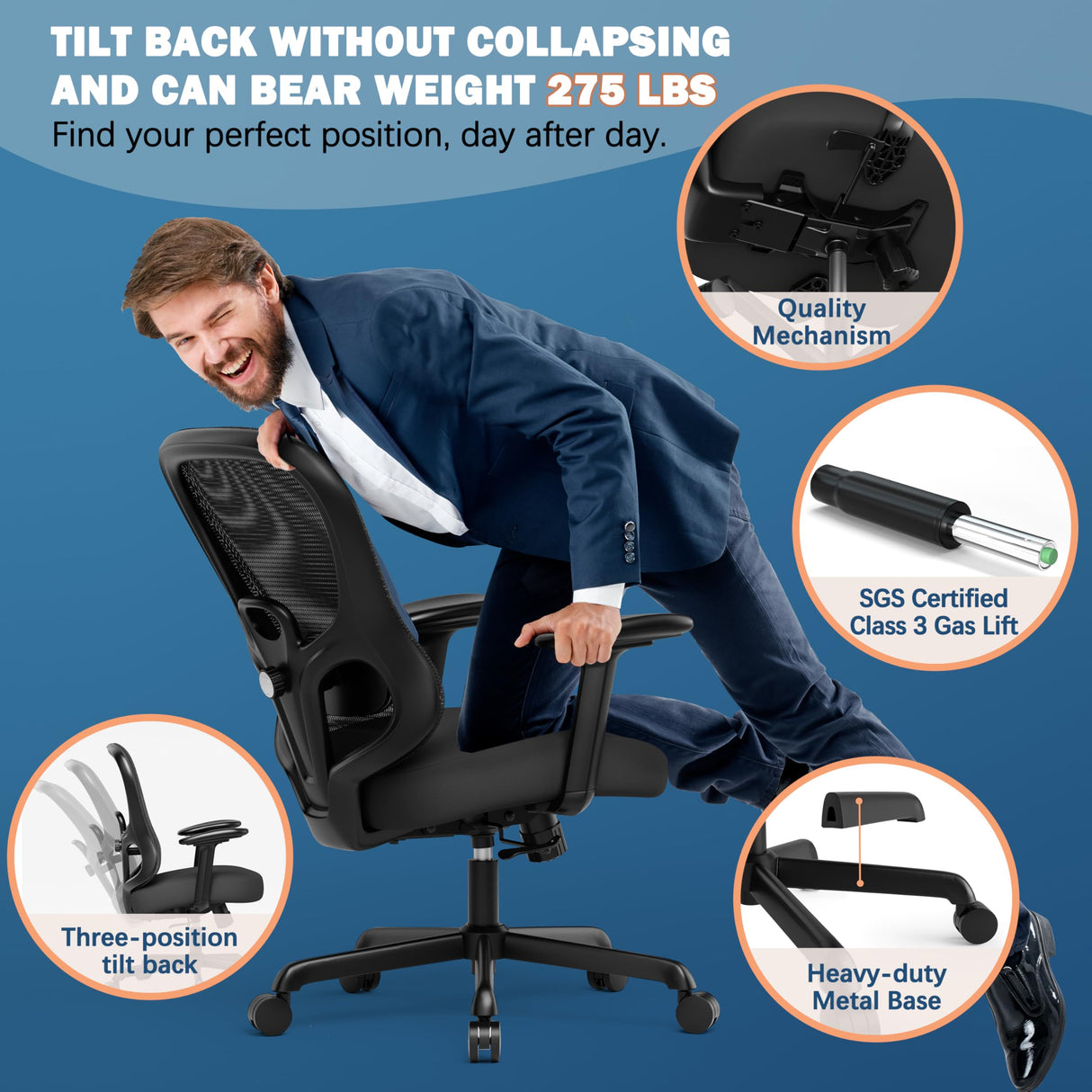 Ergonomic Office Chair with Adjustable Lumbar Support and 3D Armrests