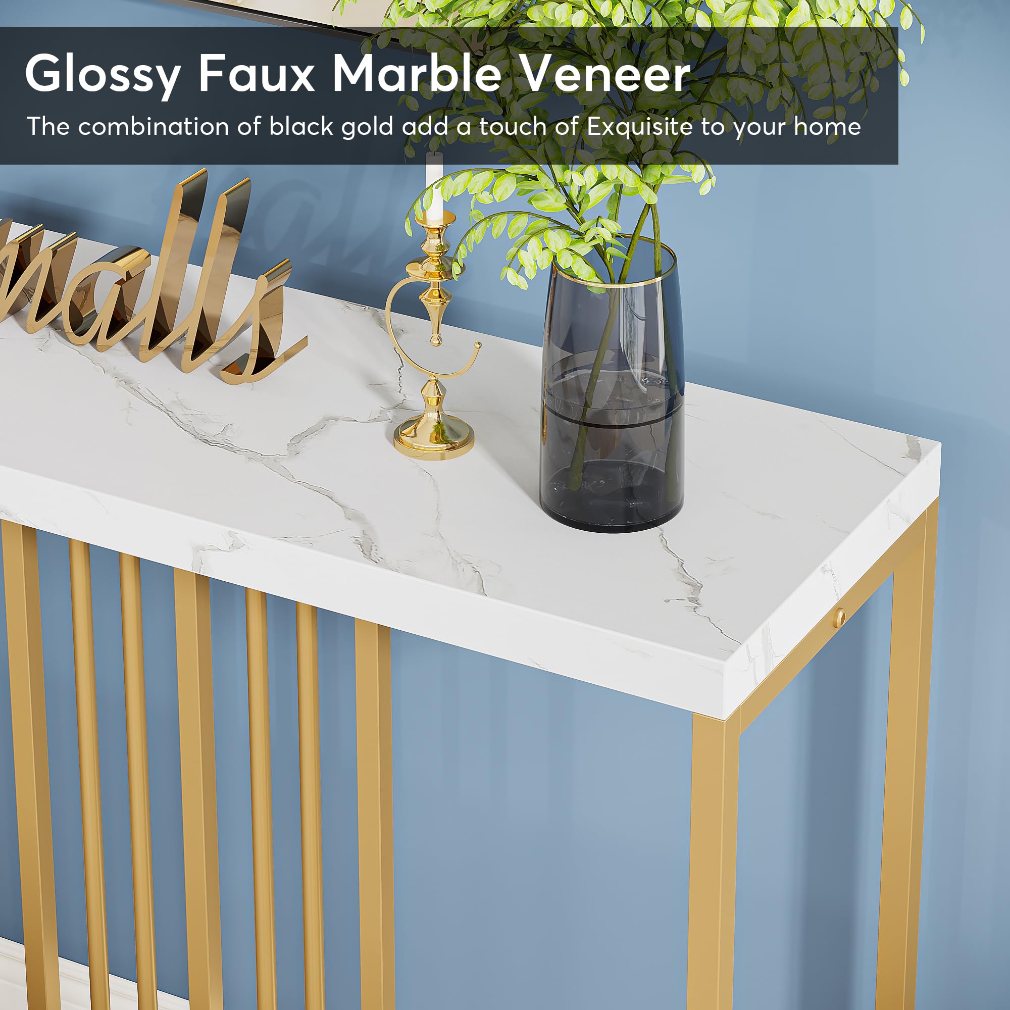 70.9 Extra Long Sofa Console Table, Faux Marble Narrow Entryway