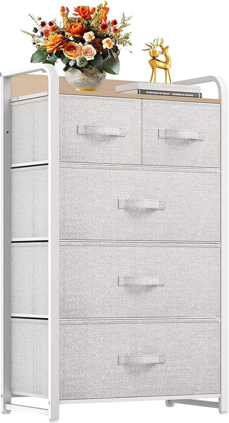 Fabric Dresser with 5 Drawers - Storage Tower with Large Capacity