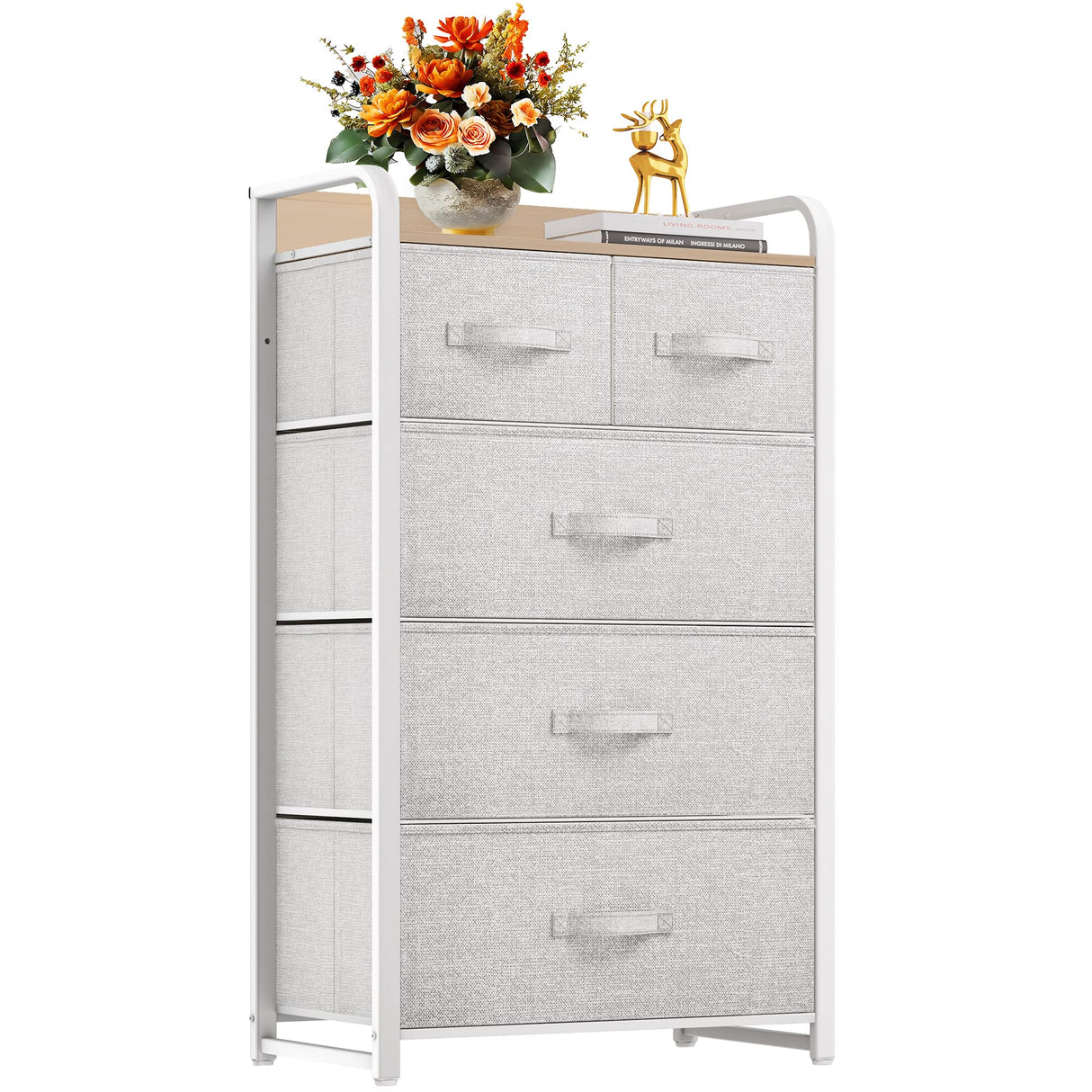 Fabric Dresser with 5 Drawers - Storage Tower with Large Capacity, Organizer Unit for Bedroom,