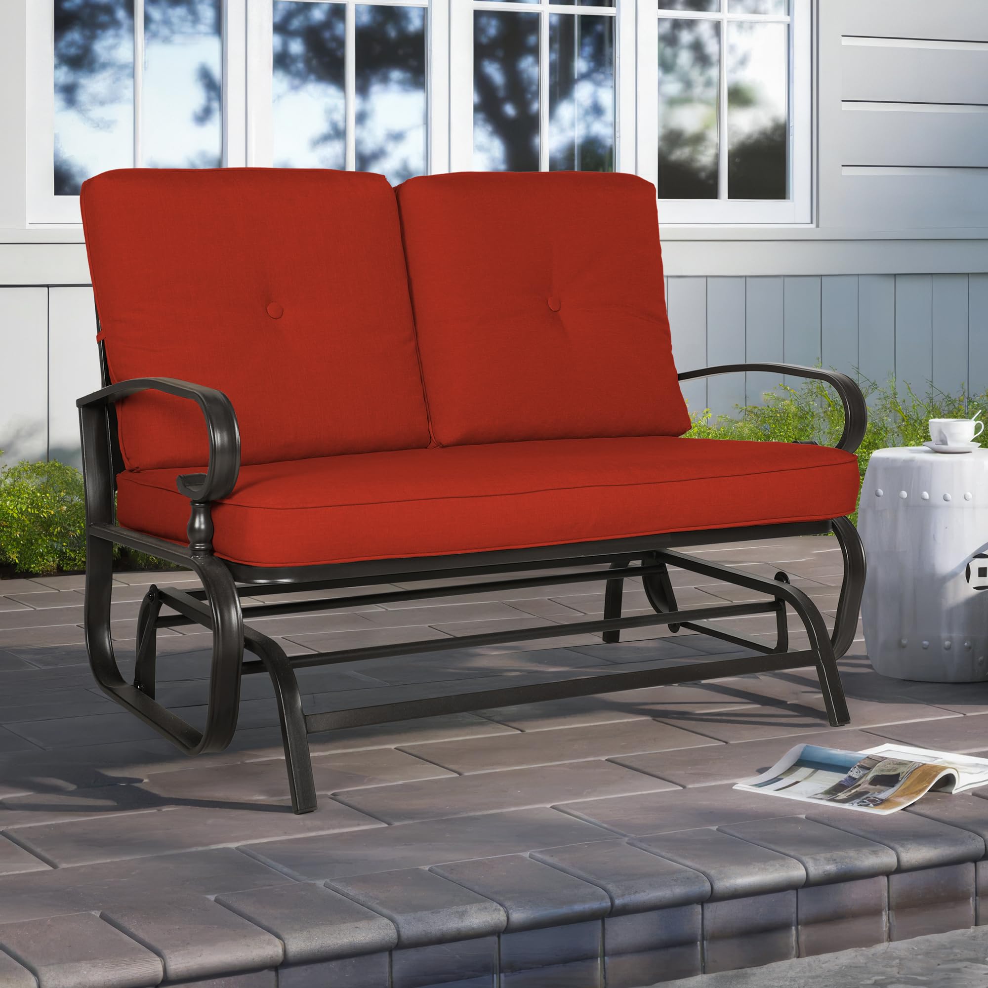 Outdoor Patio Glider Chair, Swing Glider Bench, Porch Furniture Loveseat Seating