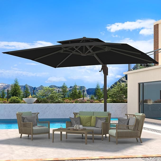10 X 13 FT Cantilever Patio Umbrella Outdoor Heavy Duty Double Top Windproof Rectangle Offset Umbrellas