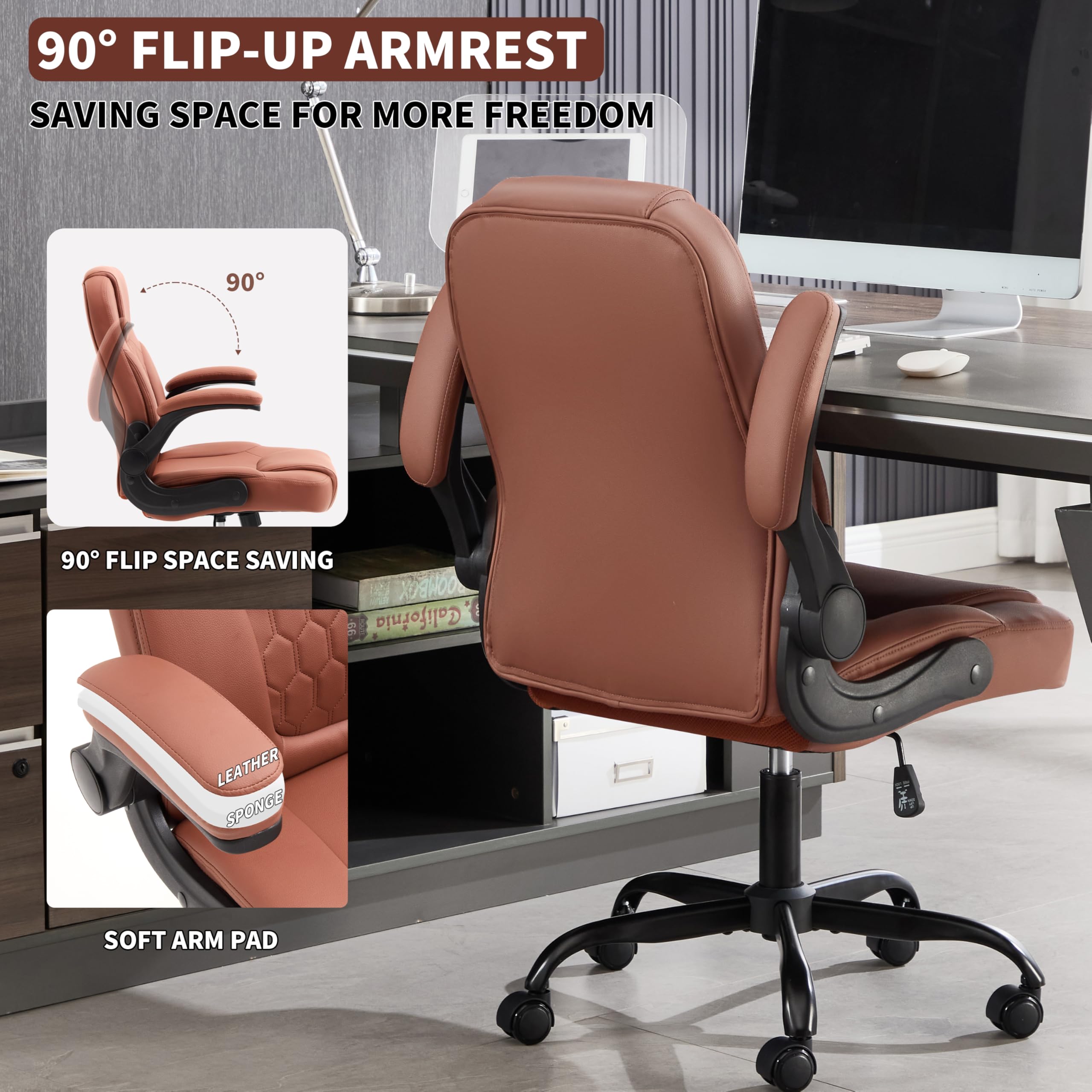 Executive Office Chair with Lumbar Support - Ergonomic PU Leather Desk Chair