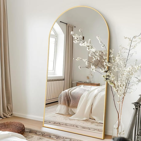 Oversized Full-Body Mirror, Large Arched Full Length Mirror with Stand, 76"x35" Aluminum