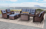 10 Pieces Outdoor Patio Furniture Set with Fire Pit Table