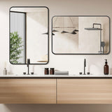 Black Metal Framed Bathroom Mirror 24x36 - Set of 2 Rounded Rectangle Vanity Mirrors