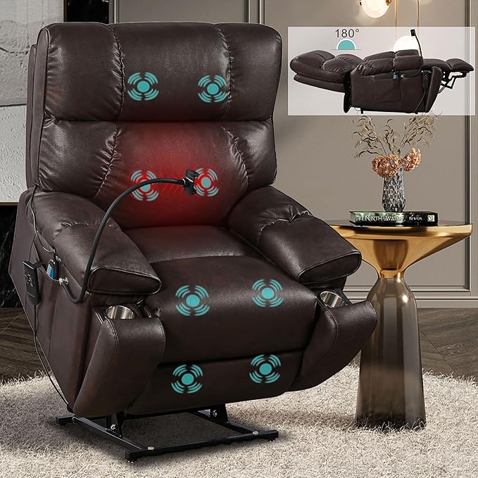 Sleeping Lift Recliner Chair with Heat Vabriation Massage for Elderly,Infinite Position Soft Fabric Power Electric Recliner Sofa Chair with Dual OKIN Motor for Living Room Blue Fabric