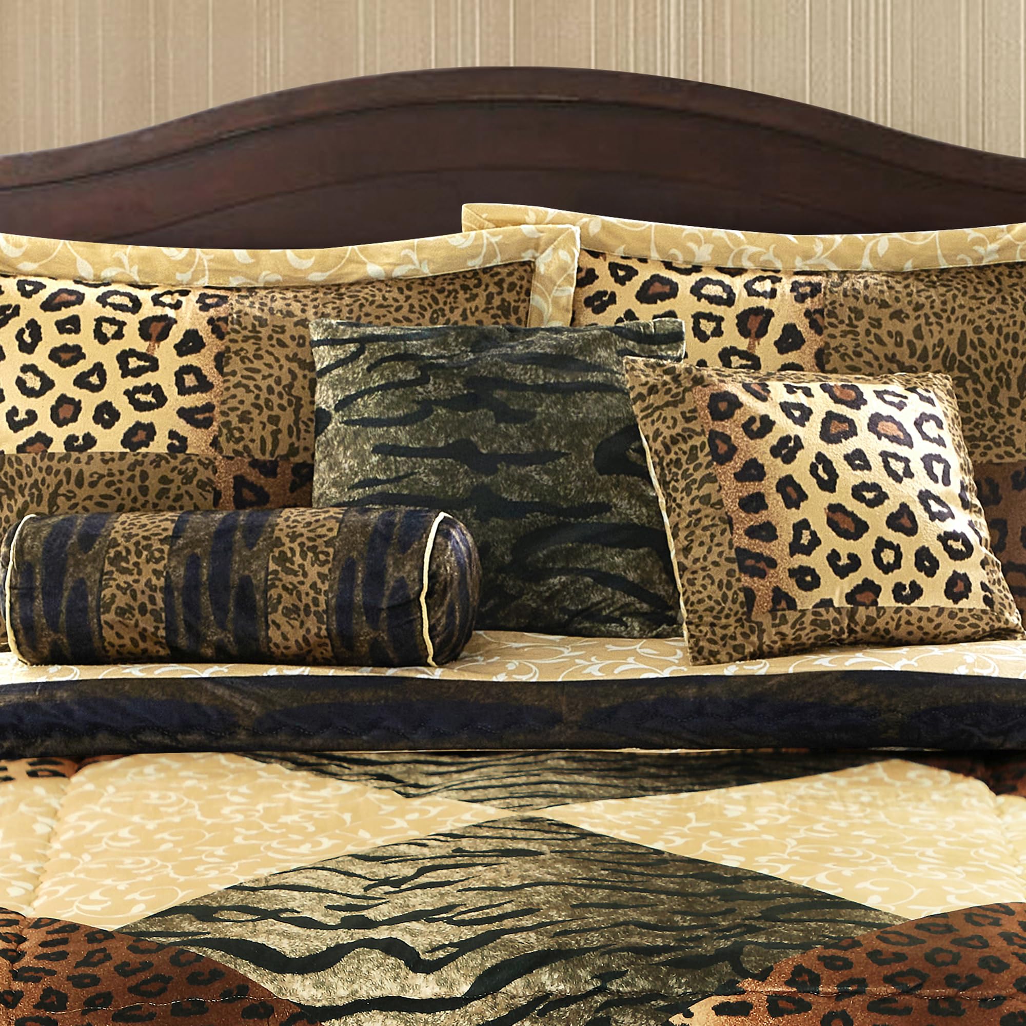 9 Piece California King Comforter Set - Leopard Print Safari Bedding Collection