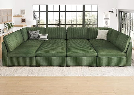 Oversized U Shaped Modular Sectional Sofa 6 Seat Corduroy Cloud Modular Couch