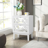 White Nightstand Set of 2, Nightstands with Mirror Front Drawers, Bed Side