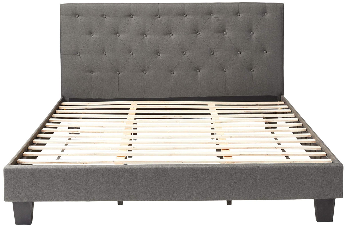 Furniture of America Roy Fabric Platform Bed with Button Tufted Headboard Design, California King, Gray