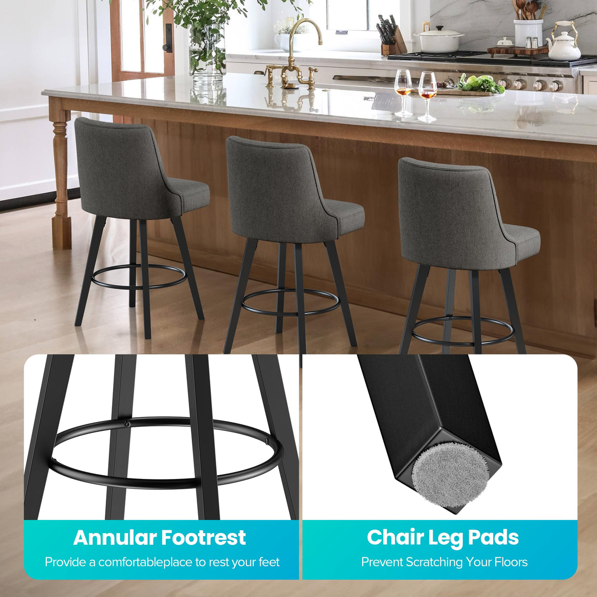 Modern Swivel Bar Stools with Back, 26" H Seat Set of 1, 360 Free Counter Height Bar Stools