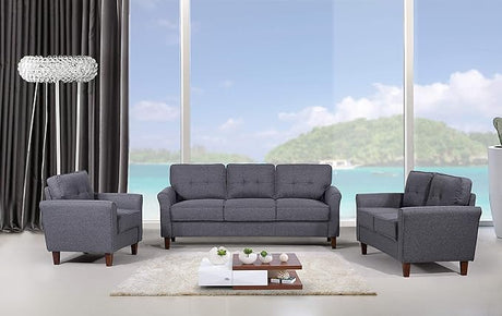 55" Modern Loveseat with Soft-Cushioned Backrest, Piped Details & Tapered Wood Legs