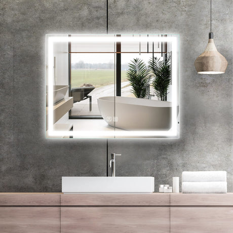 36 x 28 Inches LED Bathroom Mirror with Front and Backlit,Anti-Fog,3 Colors and Dimmable