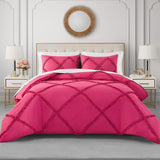 Diamond Queen Comforter Set - Ruffle 3-Piece Machine Washable Reversible Bedding