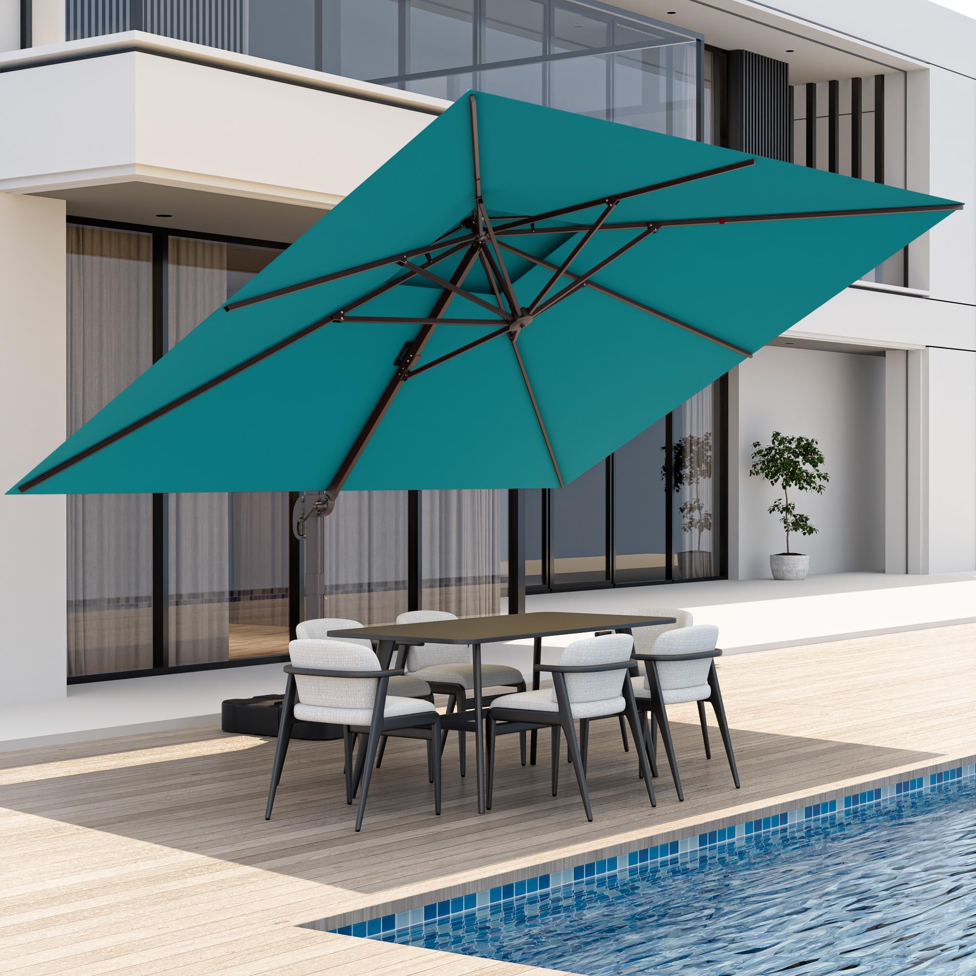 10x13 FT Patio Umbrella, Large Cantilever Rectangular Double Top Heavy Duty Offset Umbrellas