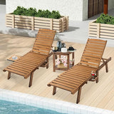 Wooden Chaise Lounge Set of 2, 2 PCS Patio Chaise Lounge Chairs with Cup Holder & Tray