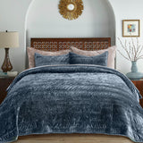 Luxury Ruched Velvet Quilt King Size, Ultra Soft Bedspread Coverlet Set