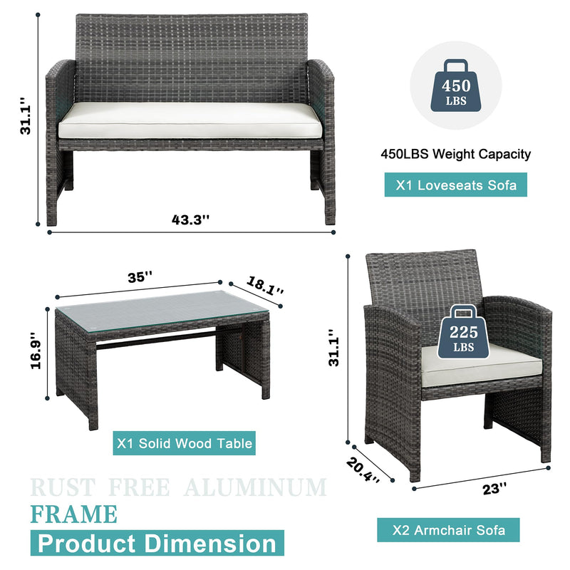 4 Pieces Outdoor Patio Furniture Sets Conversation Sets Rattan Chair Wicker Set