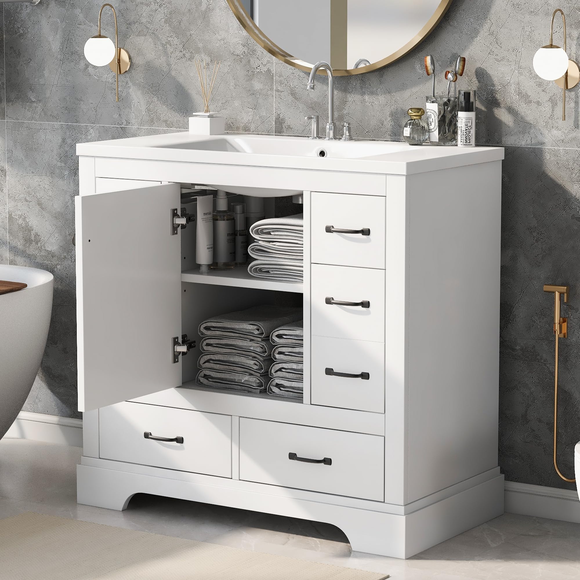 36" Bathroom Vanity with Sink, Harper & Bright Designs Free Standing Single Basin Vanity