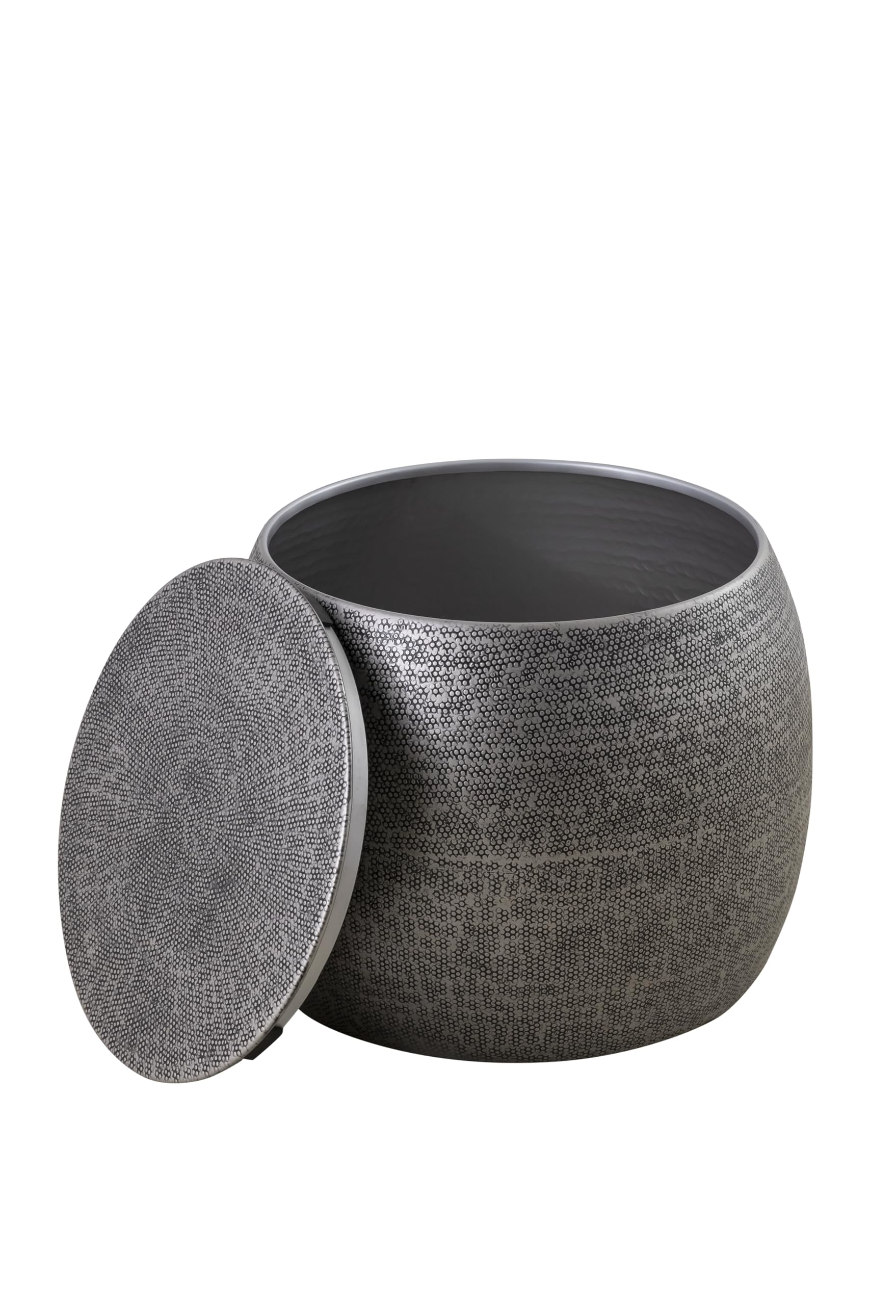Modern Round Aluminum Hammered Embossed Texturing Metal Drum Side Table