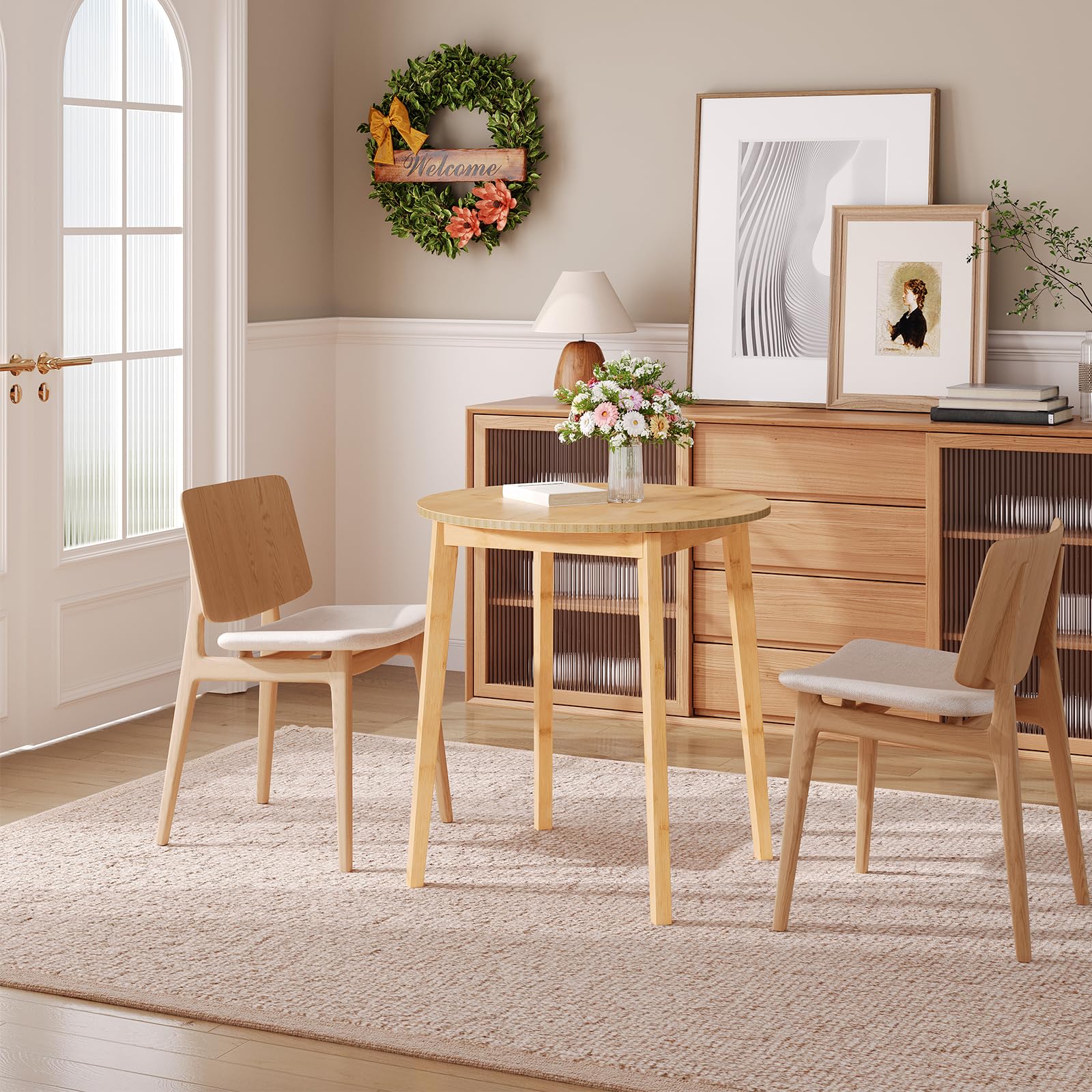 Bamboo Dining Table, Round Dining Table for 2, 27.5" Kitchen Table for Small Space