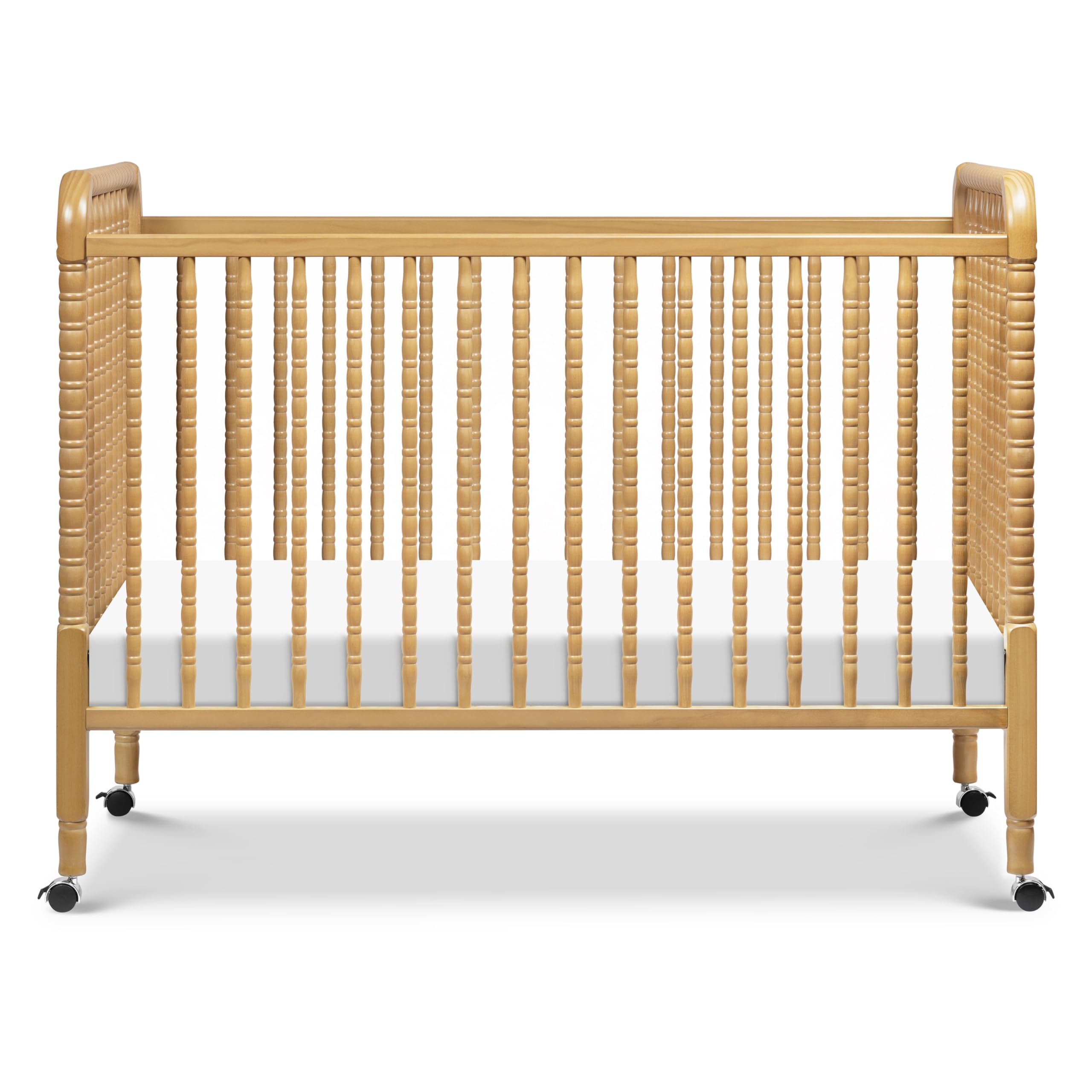 Jenny Lind 3-in-1 Convertible Crib in Honey, Removeable Wheels, Greenguard Gold