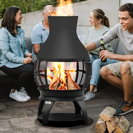 Fire Pit Wood Burning Chiminea Outside Fireplace Patio Small Firepit, Size 17.7" W x 35.6" H