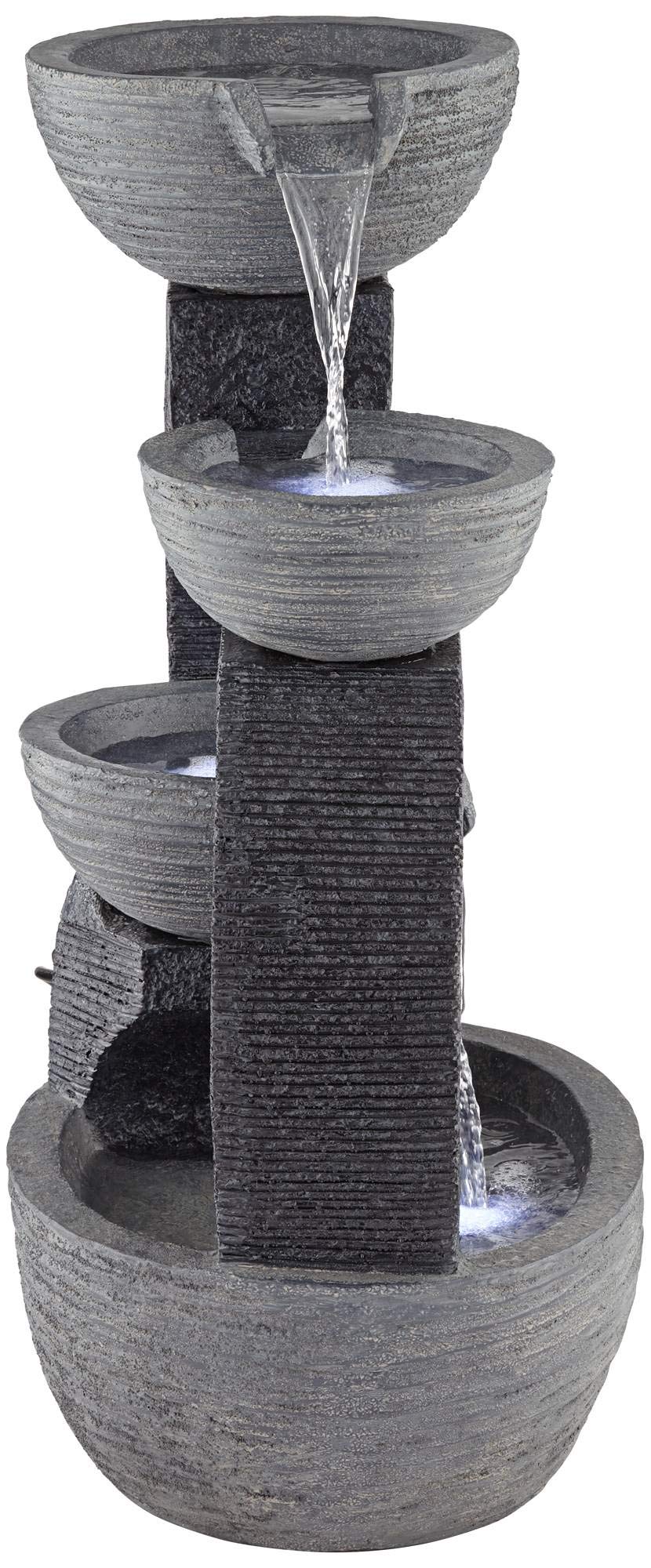 Style Outdoor Floor Water Fountain with Light LED 31 1/2" High Gray Faux Stone Cascading
