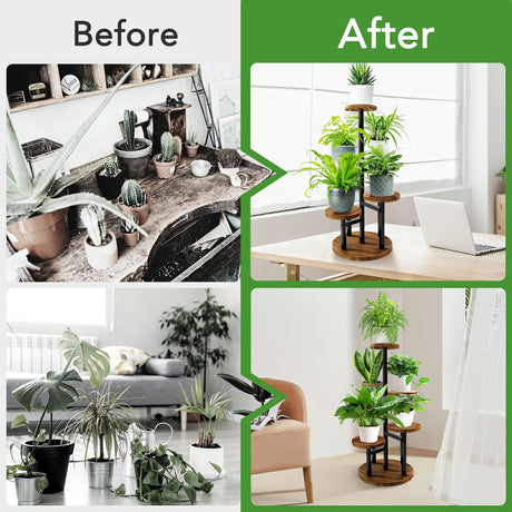 AUGOSTA 5 Tier Plant Stand, Tall Metal Wood Shelf Holder for Indoor Plants, Outdoor Garden Plant Display Rack Flower Pot Stand for Corner Living Room Balcony Garden Patio