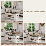 Farmhouse Lift Top Coffee Table, Multi-Function Convertible Coffee Table