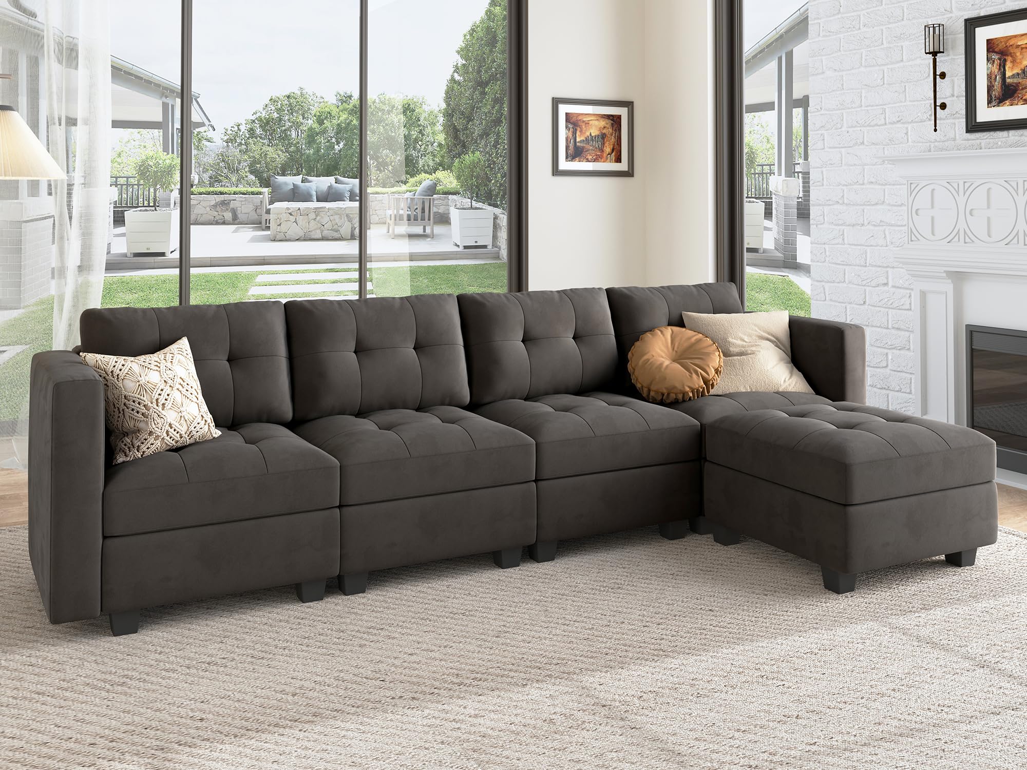 Modular Sectional Sofa with Storage Seat Convertible L Shaped Couch