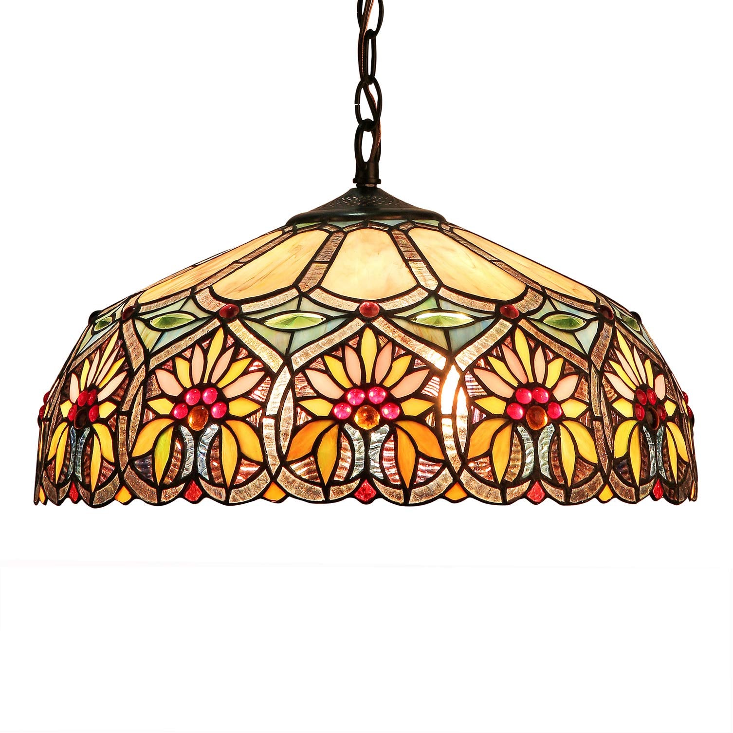 Tiffany Stained Glass Pendant Light - 16" Sunflower Pattern