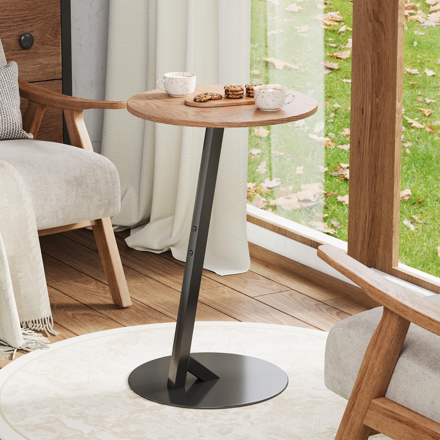 Round Side Table, Small C Shaped End Table, Wood Sofa Table