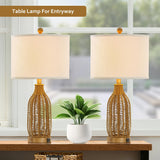 24.5" Rattan Table Lamps Set of 2 with USB Charging Ports