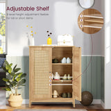 Storage Cabinet with Rattan Doors, Bathroom Storage Cabinet with Adjustable Shelf