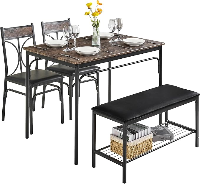 5-Piece Dining Table Set for Home Kitchen Small Space Breakfast Nook, 4 Faux Leather