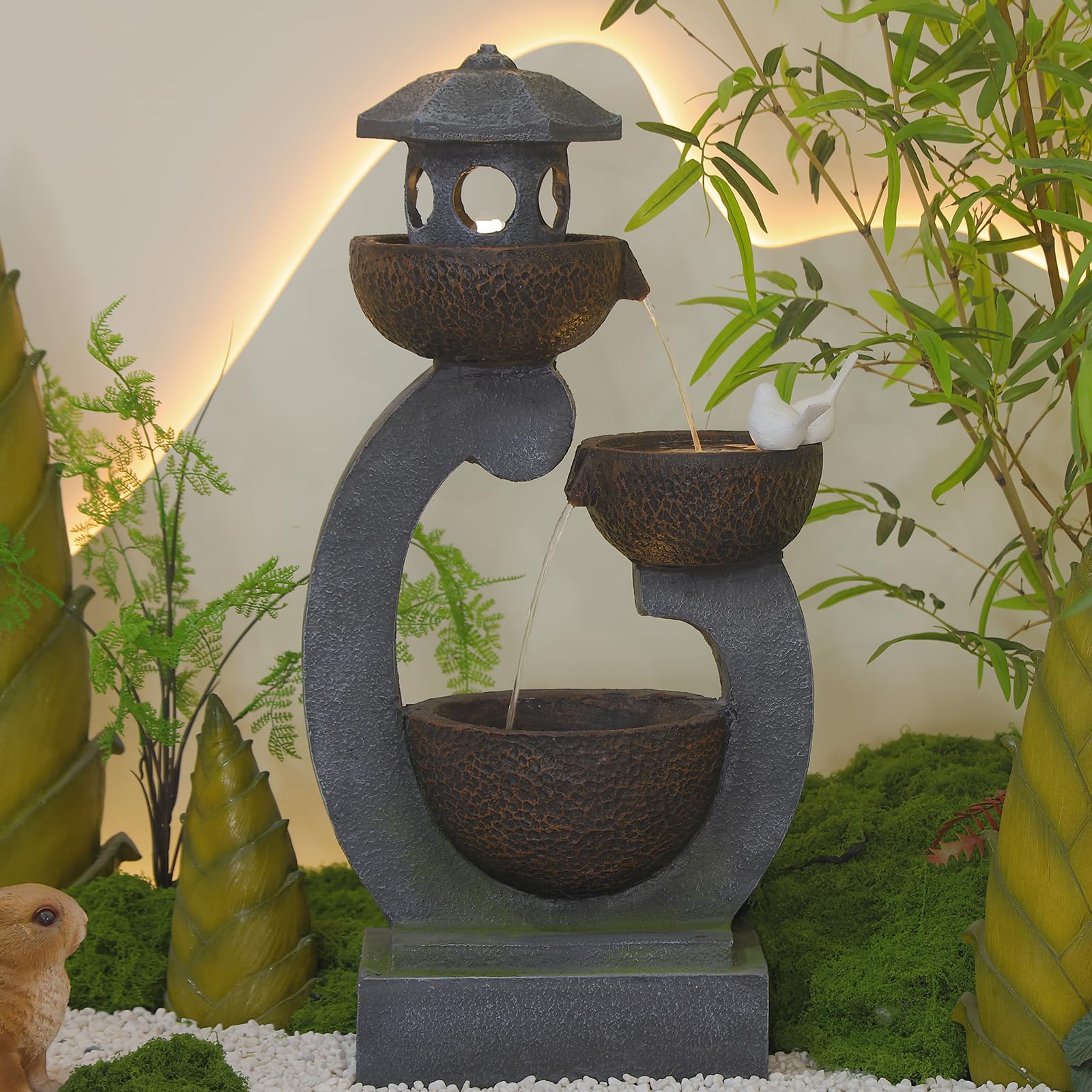 Water Fountain Outdoor Zen Feature - Garden Tranquil Pagoda Waterfalls Fountain
